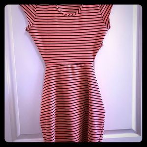 Super Cute Coral/Orange Black Stripe Dress!